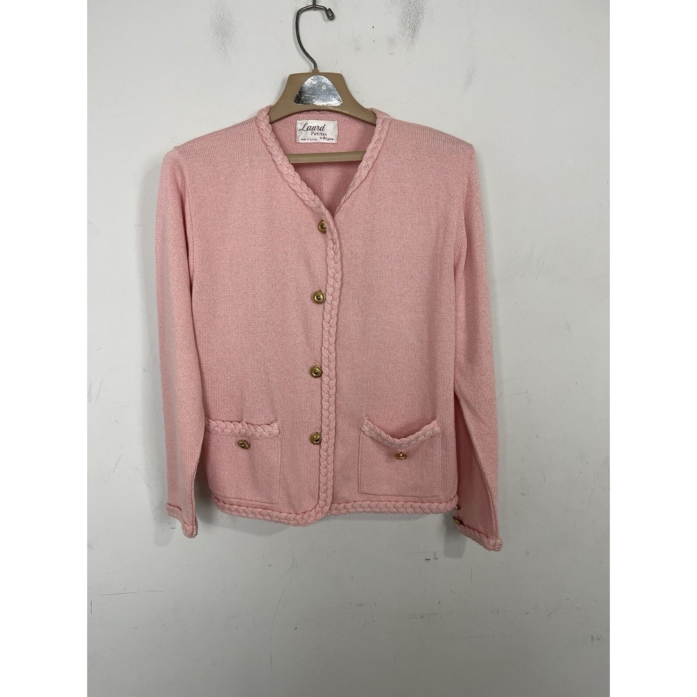 Laura Womens Cardigan Sweater M Pink Coquette Kawaii‎ Cute Feminine USA Vintage